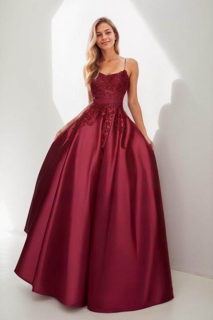 A-Line Scoop Neck Spaghetti Straps Satin Prom Dresses CS0825 - COCOMELODY